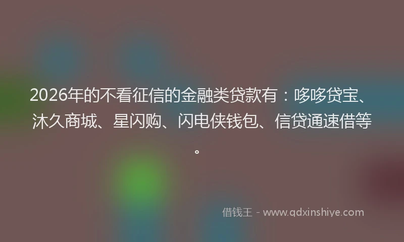 2026年的不看征信的金融类贷款有：哆哆贷宝、沐久商城、星闪购、闪电侠钱包、信贷通速借等。