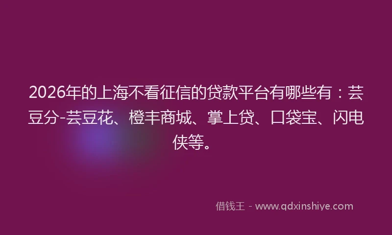 2026年的上海不看征信的贷款平台有哪些有：芸豆分-芸豆花、橙丰商城、掌上贷、口袋宝、闪电侠等。
