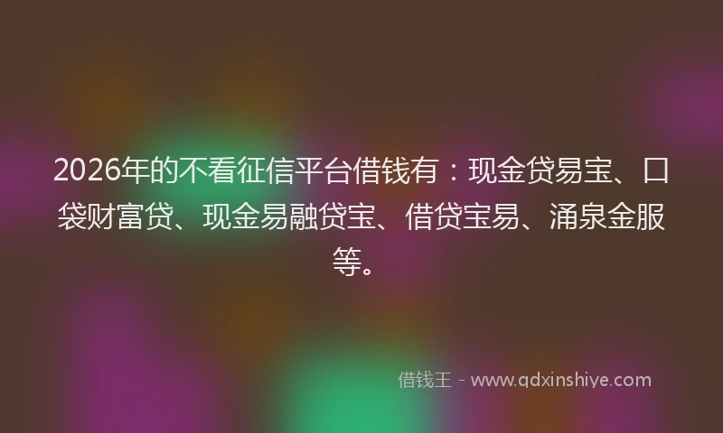 2026年的不看征信平台借钱有：现金贷易宝、口袋财富贷、现金易融贷宝、借贷宝易、涌泉金服等。
