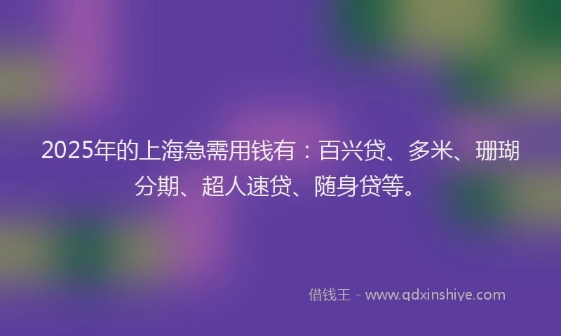 2025年的上海急需用钱有：百兴贷、多米、珊瑚分期、超人速贷、随身贷等。