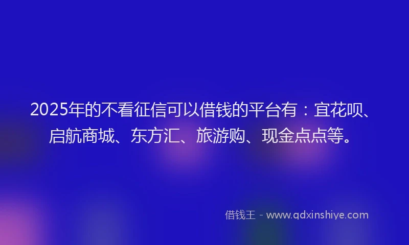 2025年的不看征信可以借钱的平台有：宜花呗、启航商城、东方汇、旅游购、现金点点等。