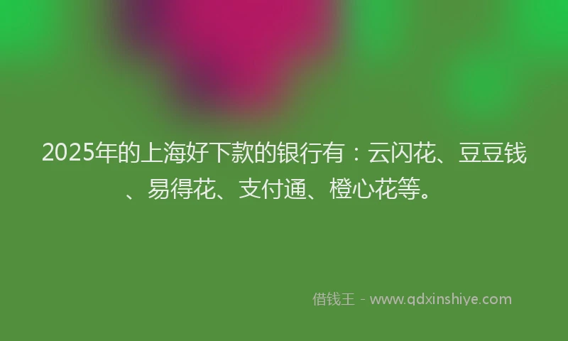 2025年的上海好下款的银行有：云闪花、豆豆钱、易得花、支付通、橙心花等。
