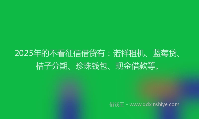 2025年的不看征信借贷有：诺祥租机、蓝莓贷、桔子分期、珍珠钱包、现金借款等。