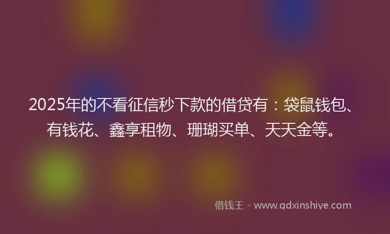 2025年的不看征信秒下款的借贷有：袋鼠钱包、有钱花、鑫享租物、珊瑚买单、天天金等。