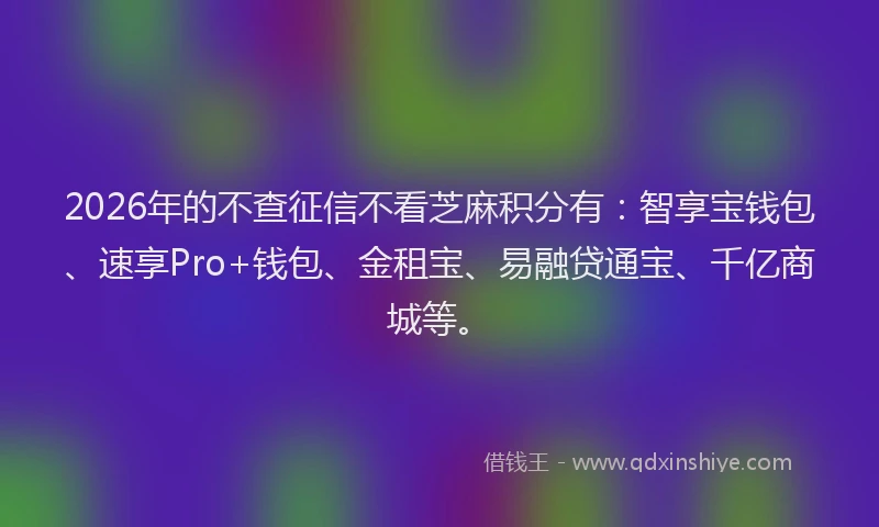 2026年的不查征信不看芝麻积分有：智享宝钱包、速享Pro+钱包、金租宝、易融贷通宝、千亿商城等。