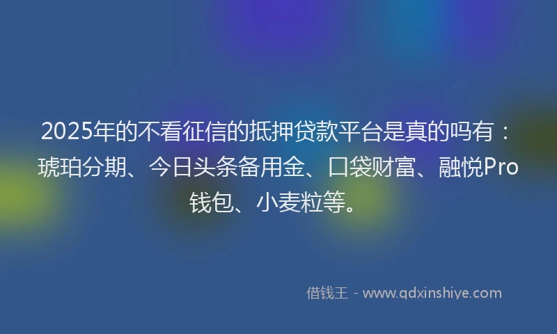 2025年的不看征信的抵押贷款平台是真的吗有：琥珀分期、今日头条备用金、口袋财富、融悦Pro钱包、小麦粒等。