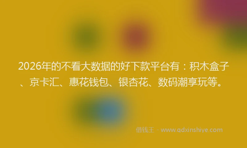 2026年的不看大数据的好下款平台有：积木盒子、京卡汇、惠花钱包、银杏花、数码潮享玩等。