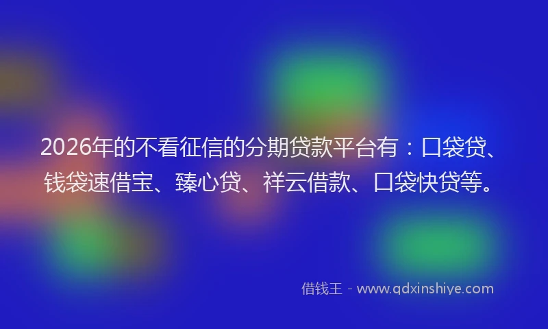 2026年的不看征信的分期贷款平台有：口袋贷、钱袋速借宝、臻心贷、祥云借款、口袋快贷等。