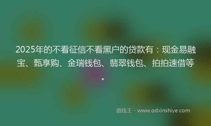 2025年的不看征信不看黑户的贷款有：现金易融宝、甄享购、金瑞钱包、翡翠钱包、拍拍速借等。