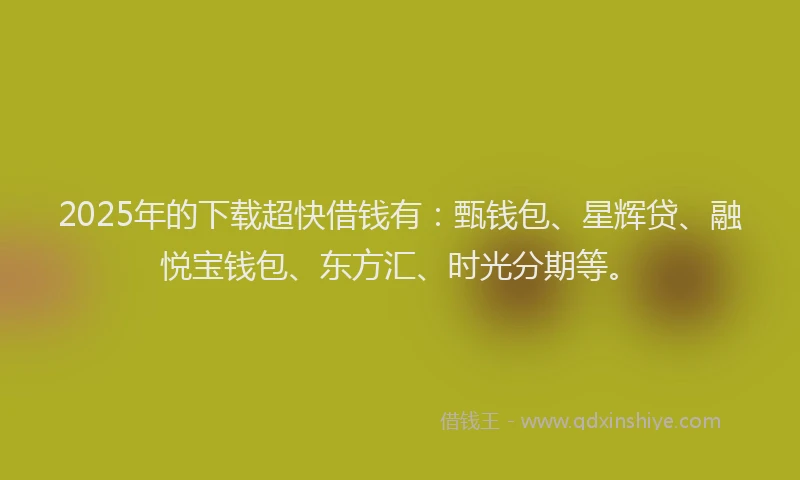 2025年的下载超快借钱有：甄钱包、星辉贷、融悦宝钱包、东方汇、时光分期等。