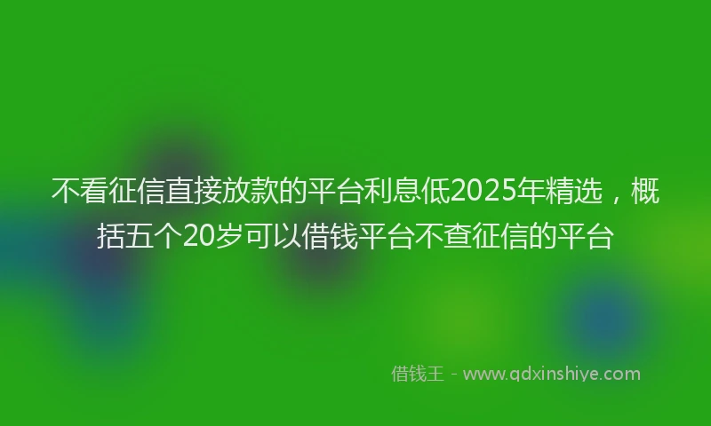 不看征信直接放款的平台利息低2025年精选，概括五个20岁可以借钱平台不查征信的平台
