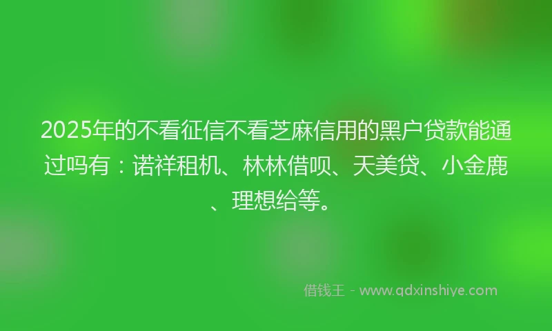 2025年的不看征信不看芝麻信用的黑户贷款能通过吗有:诺祥租机、林林借呗、天美贷、小金鹿、理想给等。