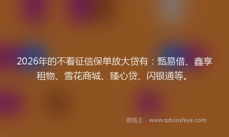 2026年的不看征信保单放大贷有：甄易借、鑫享租物、雪花商城、臻心贷、闪银通等。