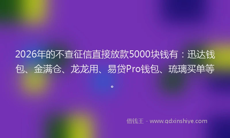 2026年的不查征信直接放款5000块钱有:迅达钱包、金满仓、龙龙用、易贷Pro钱包、琉璃买单等。