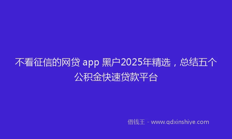 不看征信的网贷 app 黑户2025年精选，总结五个公积金快速贷款平台