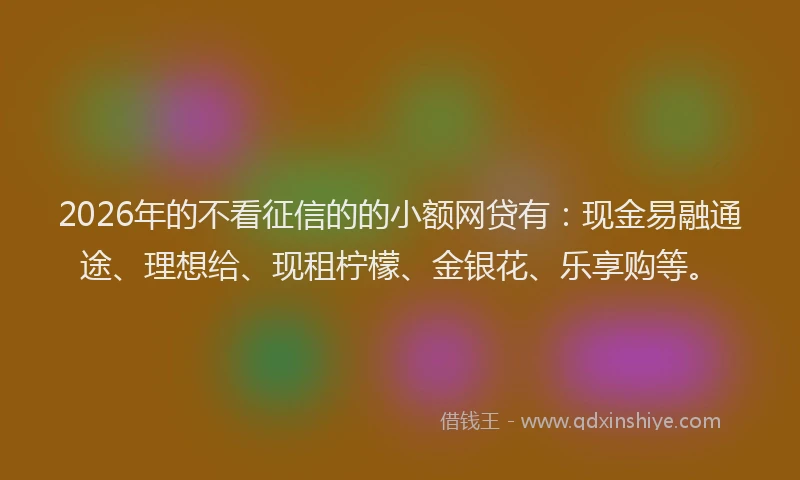 2026年的不看征信的的小额网贷有：现金易融通途、理想给、现租柠檬、金银花、乐享购等。