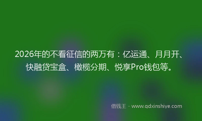 2026年的不看征信的两万有:亿运通、月月开、快融贷宝盒、橄榄分期、悦享Pro钱包等。