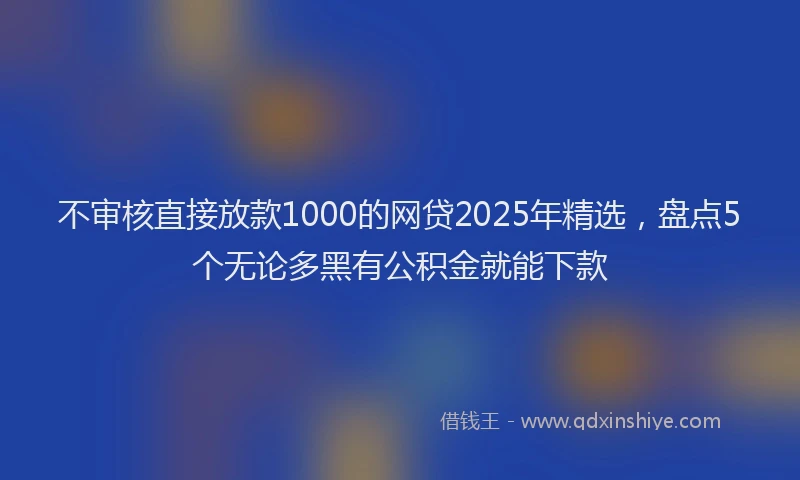不审核直接放款1000的网贷2025年精选，盘点5个无论多黑有公积金就能下款