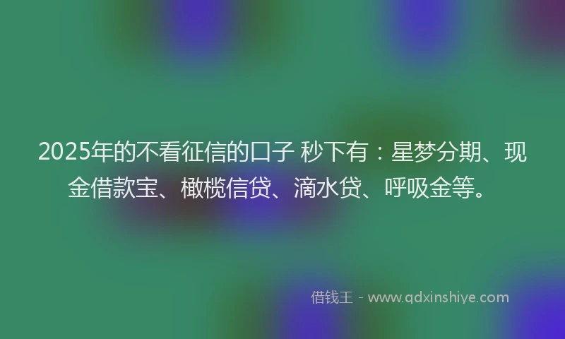 2025年的不看征信的口子 秒下有：星梦分期、现金借款宝、橄榄信贷、滴水贷、呼吸金等。