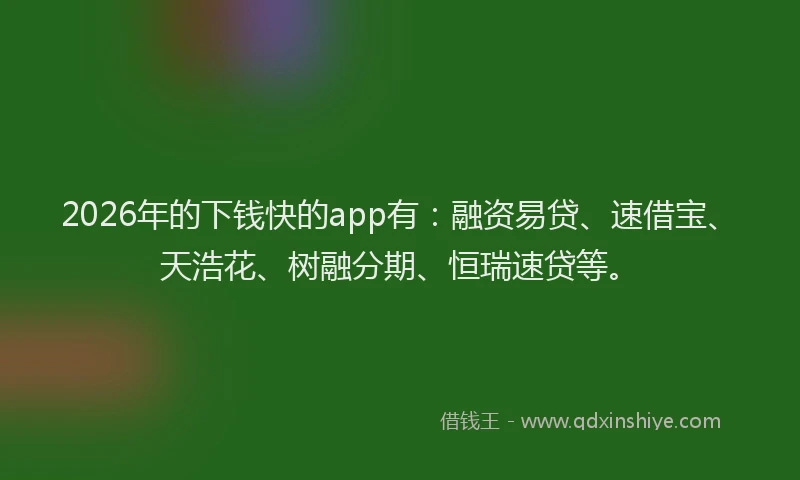 2026年的下钱快的app有：融资易贷、速借宝、天浩花、树融分期、恒瑞速贷等。