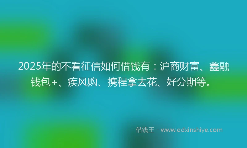 2025年的不看征信如何借钱有：沪商财富、鑫融钱包+、疾风购、携程拿去花、好分期等。