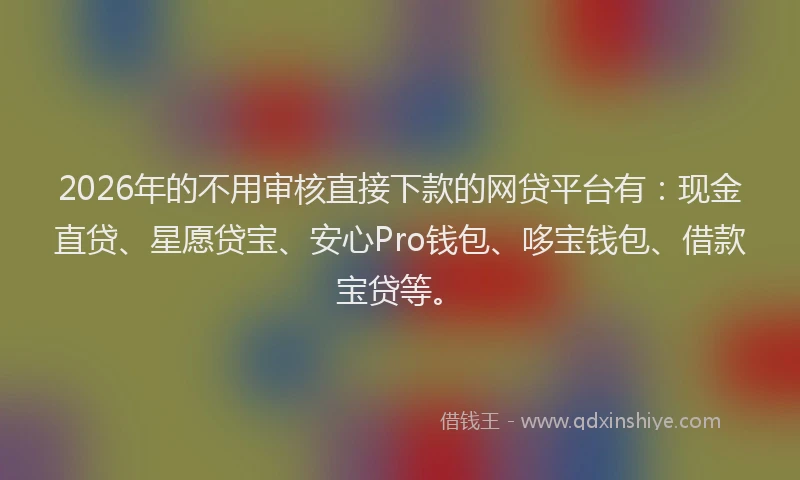 2026年的不用审核直接下款的网贷平台有：现金直贷、星愿贷宝、安心Pro钱包、哆宝钱包、借款宝贷等。