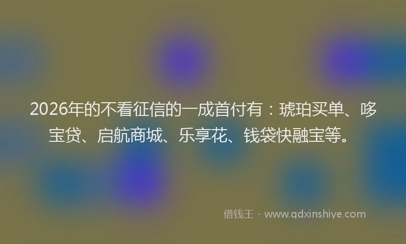 2026年的不看征信的一成首付有：琥珀买单、哆宝贷、启航商城、乐享花、钱袋快融宝等。