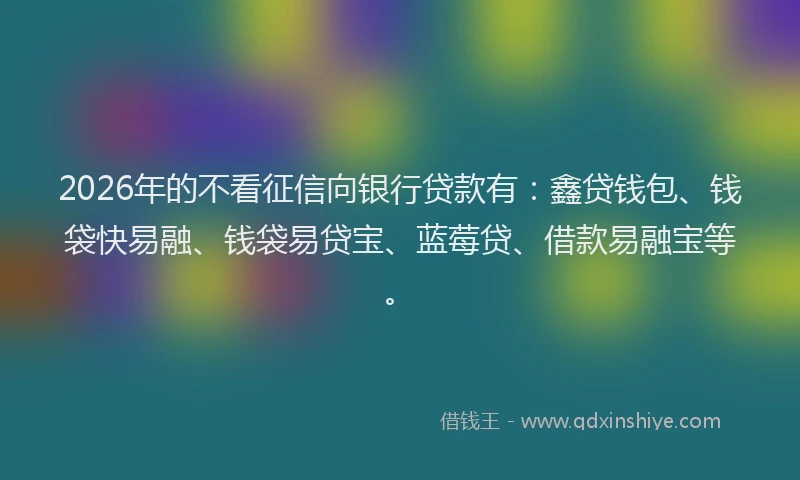 2026年的不看征信向银行贷款有：鑫贷钱包、钱袋快易融、钱袋易贷宝、蓝莓贷、借款易融宝等。