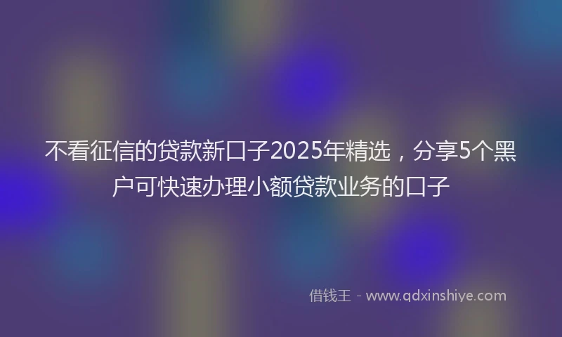 不看征信的贷款新口子2025年精选，分享5个黑户可快速办理小额贷款业务的口子