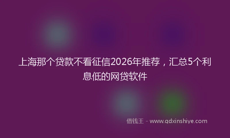 上海那个贷款不看征信2026年推荐，汇总5个利息低的网贷软件