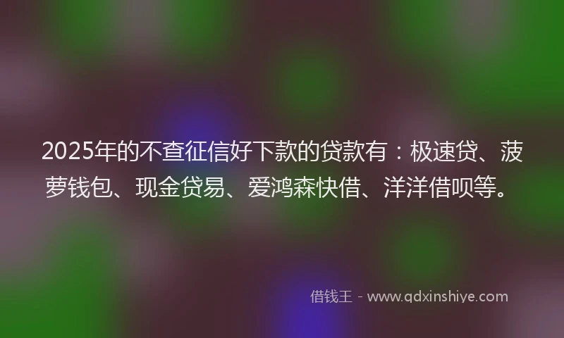 2025年的不查征信好下款的贷款有：极速贷、菠萝钱包、现金贷易、爱鸿森快借、洋洋借呗等。