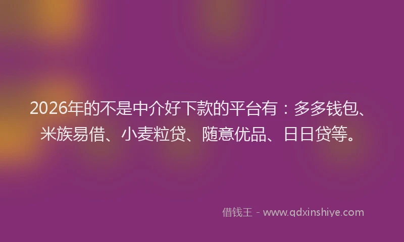 2026年的不是中介好下款的平台有：多多钱包、米族易借、小麦粒贷、随意优品、日日贷等。