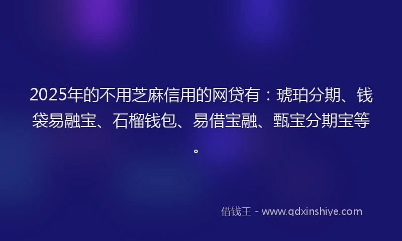 2025年的不用芝麻信用的网贷有：琥珀分期、钱袋易融宝、石榴钱包、易借宝融、甄宝分期宝等。