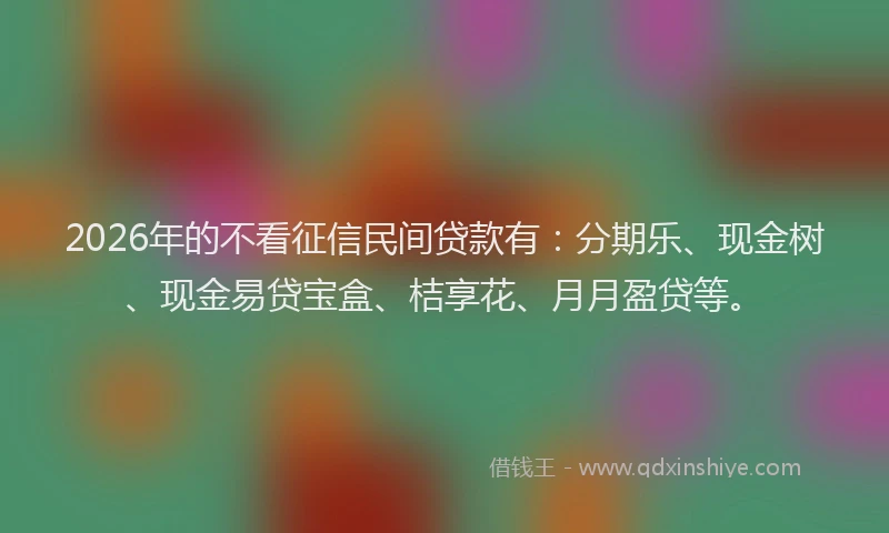 2026年的不看征信民间贷款有：分期乐、现金树、现金易贷宝盒、桔享花、月月盈贷等。