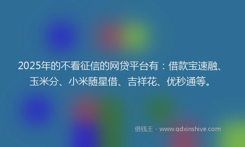 2025年的不看征信的网贷平台有：借款宝速融、玉米分、小米随星借、吉祥花、优秒通等。