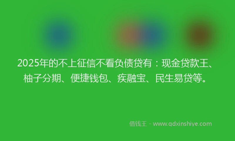 2025年的不上征信不看负债贷有：现金贷款王、柚子分期、便捷钱包、疾融宝、民生易贷等。