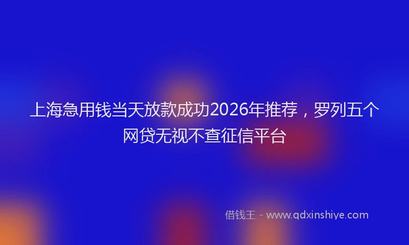 上海急用钱当天放款成功2026年推荐，罗列五个网贷无视不查征信平台