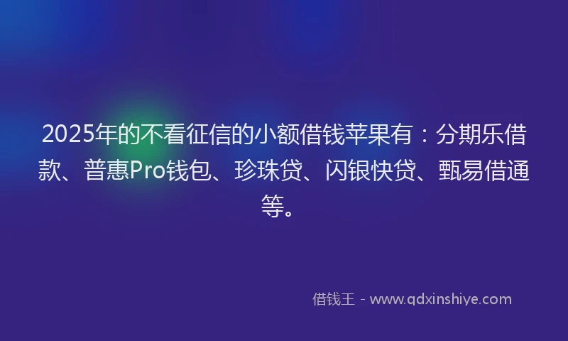 2025年的不看征信的小额借钱苹果有：分期乐借款、普惠Pro钱包、珍珠贷、闪银快贷、甄易借通等。