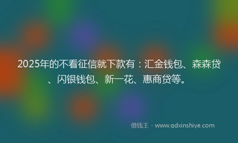 2025年的不看征信就下款有：汇金钱包、森森贷、闪银钱包、新一花、惠商贷等。