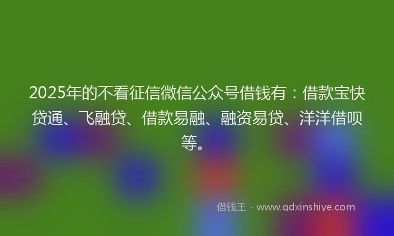 2025年的不看征信微信公众号借钱有：借款宝快贷通、飞融贷、借款易融、融资易贷、洋洋借呗等。