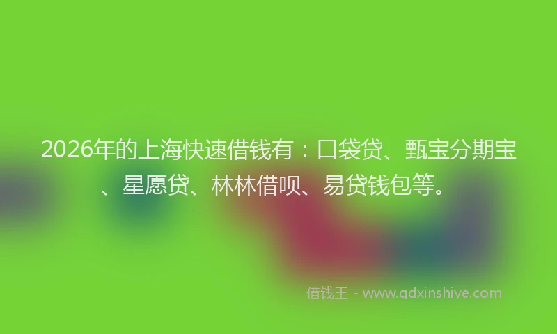 2026年的上海快速借钱有：口袋贷、甄宝分期宝、星愿贷、林林借呗、易贷钱包等。