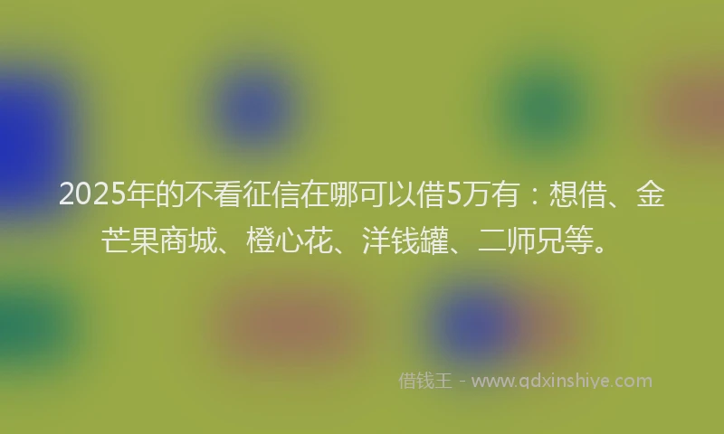 2025年的不看征信在哪可以借5万有：想借、金芒果商城、橙心花、洋钱罐、二师兄等。