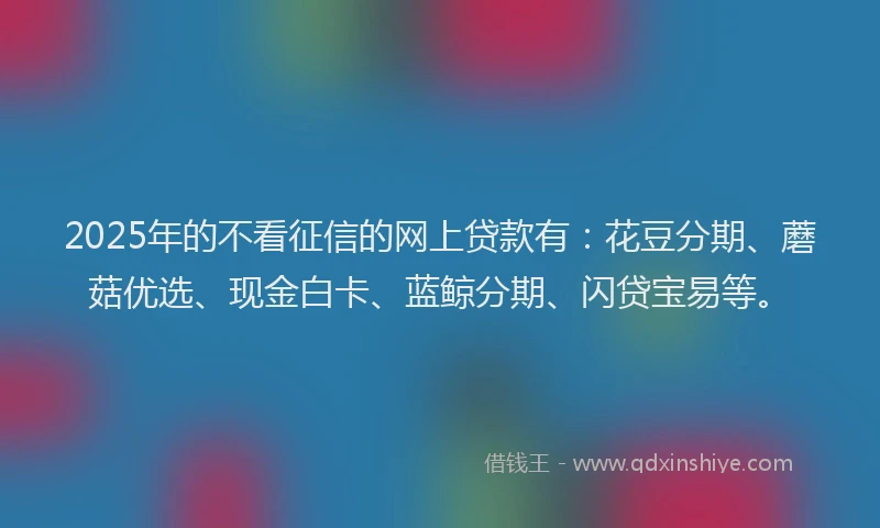 2025年的不看征信的网上贷款有：花豆分期、蘑菇优选、现金白卡、蓝鲸分期、闪贷宝易等。