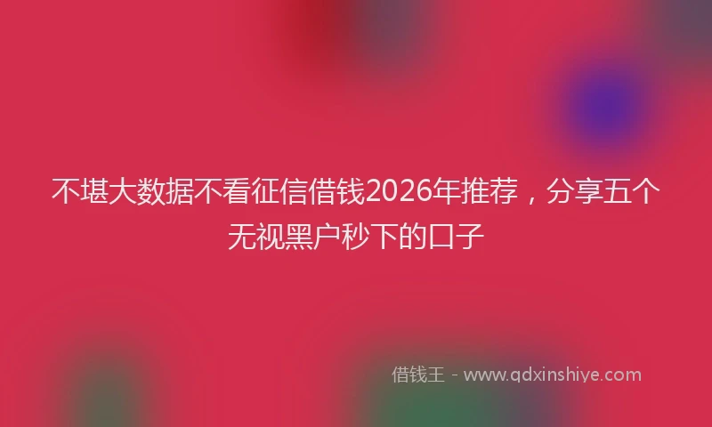 不堪大数据不看征信借钱2026年推荐，分享五个无视黑户秒下的口子