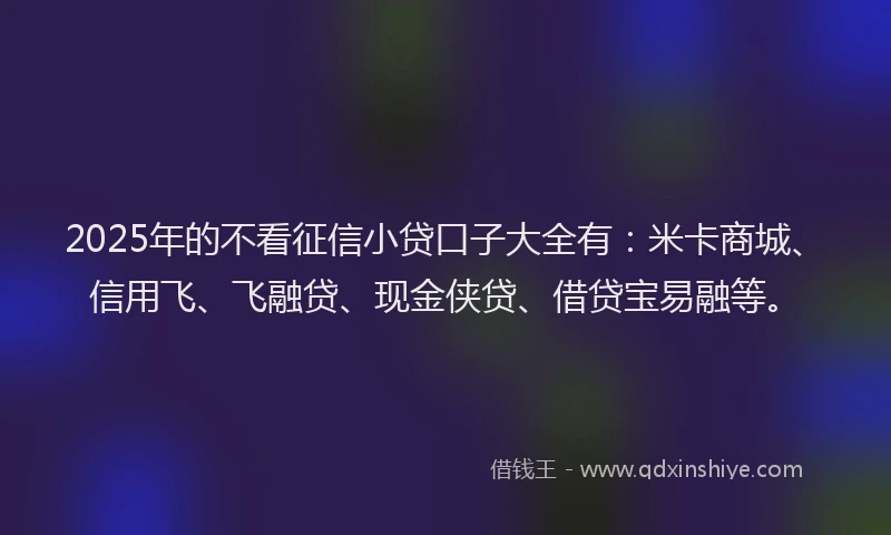 2025年的不看征信小贷口子大全有：米卡商城、信用飞、飞融贷、现金侠贷、借贷宝易融等。