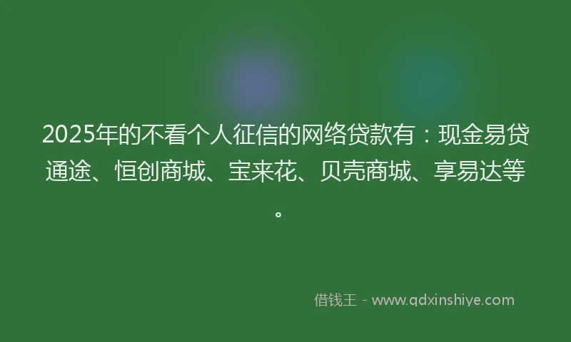 2025年的不看个人征信的网络贷款有：现金易贷通途、恒创商城、宝来花、贝壳商城、享易达等。