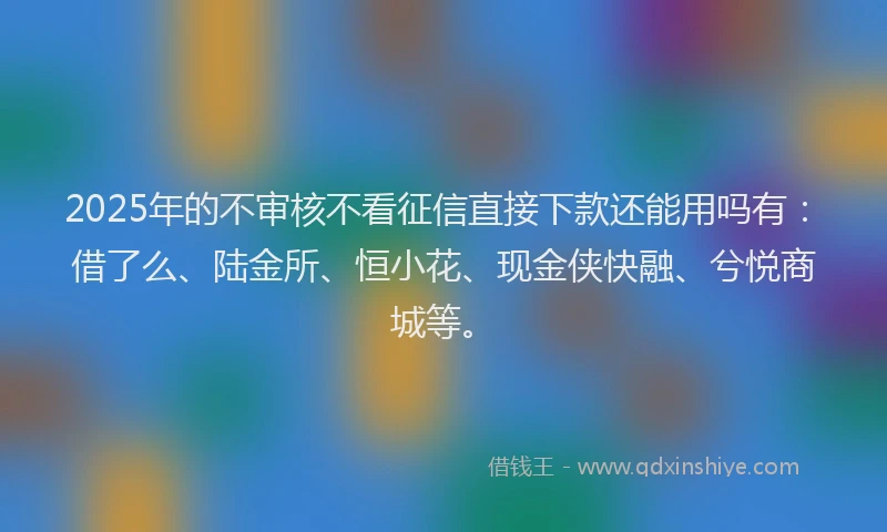 2025年的不审核不看征信直接下款还能用吗有：借了么、陆金所、恒小花、现金侠快融、兮悦商城等。