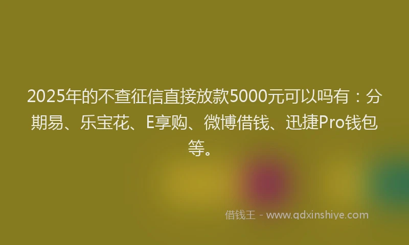 2025年的不查征信直接放款5000元可以吗有：分期易、乐宝花、E享购、微博借钱、迅捷Pro钱包等。