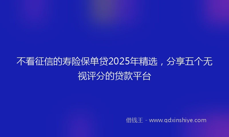 不看征信的寿险保单贷2025年精选，分享五个无视评分的贷款平台
