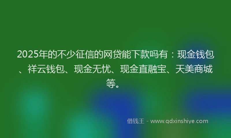 2025年的不少征信的网贷能下款吗有：现金钱包、祥云钱包、现金无忧、现金直融宝、天美商城等。